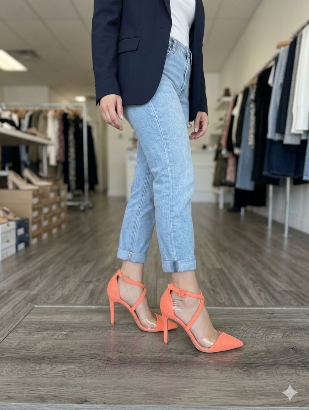Call It Spring Women’s Coral-Orange Pointed Toe Ankle-Strap Heels